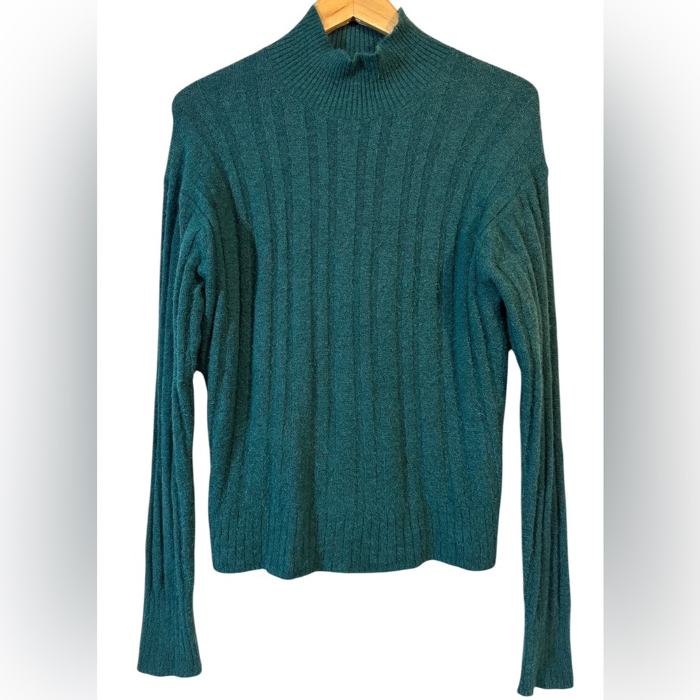 J.CREW Ribbed Mockneck Supersoft Yarn Alpaca Blend Sweater Green BM209 | Med